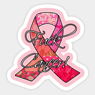 Fuck Cancer Retro Breast Cancer Awareness Ribbon Sticker